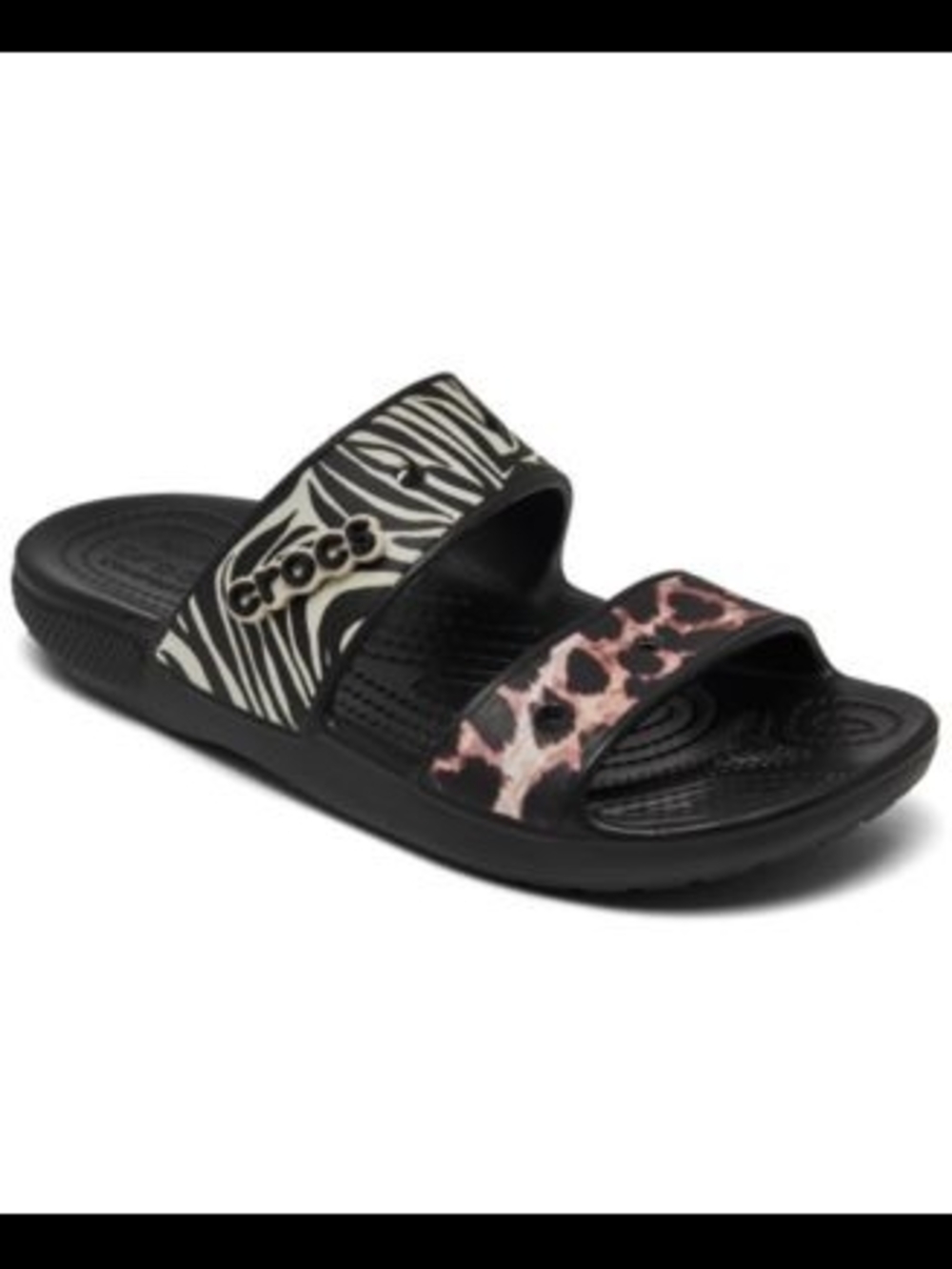 Crocs Dual-Print Slide Sandal in Black & Neutral Animal Prints